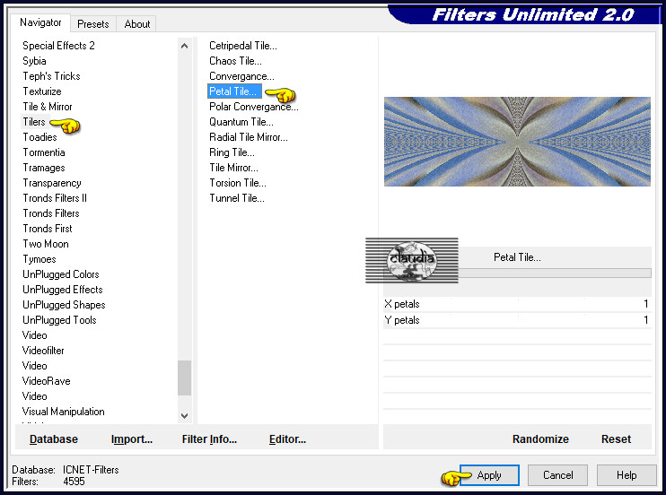Effecten - Insteekfilters - <I.C.NET Software> - Filters Unlimited 2.0 - Tilers - Petal Tile